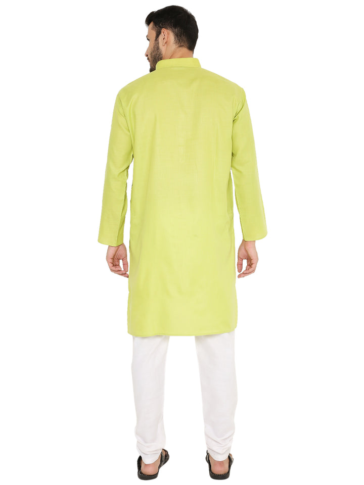 Back view of Green Cotton Maharaja Kurta showcasing straight hem and clean tailoring, perfect for ceremonial and everyday wear.