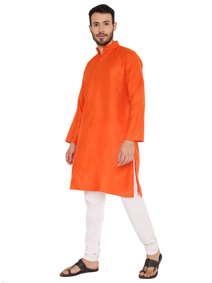 Side view of Magic Cotton Kurta - Dark Orange showing its relaxed fit and breathable fabric, perfect for festive and casual wear.