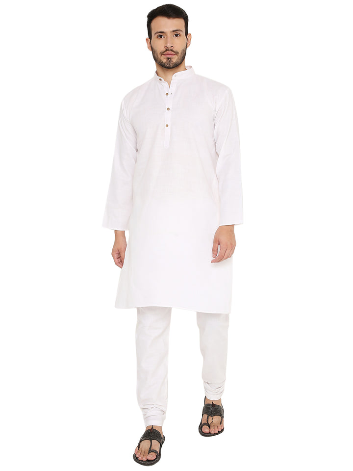 Magic Cotton Kurta in White with full sleeves and straight fit, ideal for traditional wear. Comfortable fit set with easy maintenance fabric.