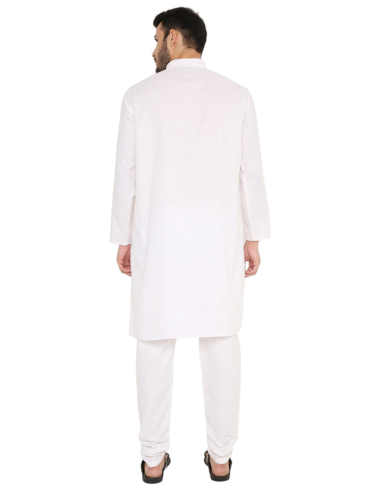 Back view of Magic Cotton Kurta in White highlighting its clean finish and soft cotton texture for a neat traditional look.