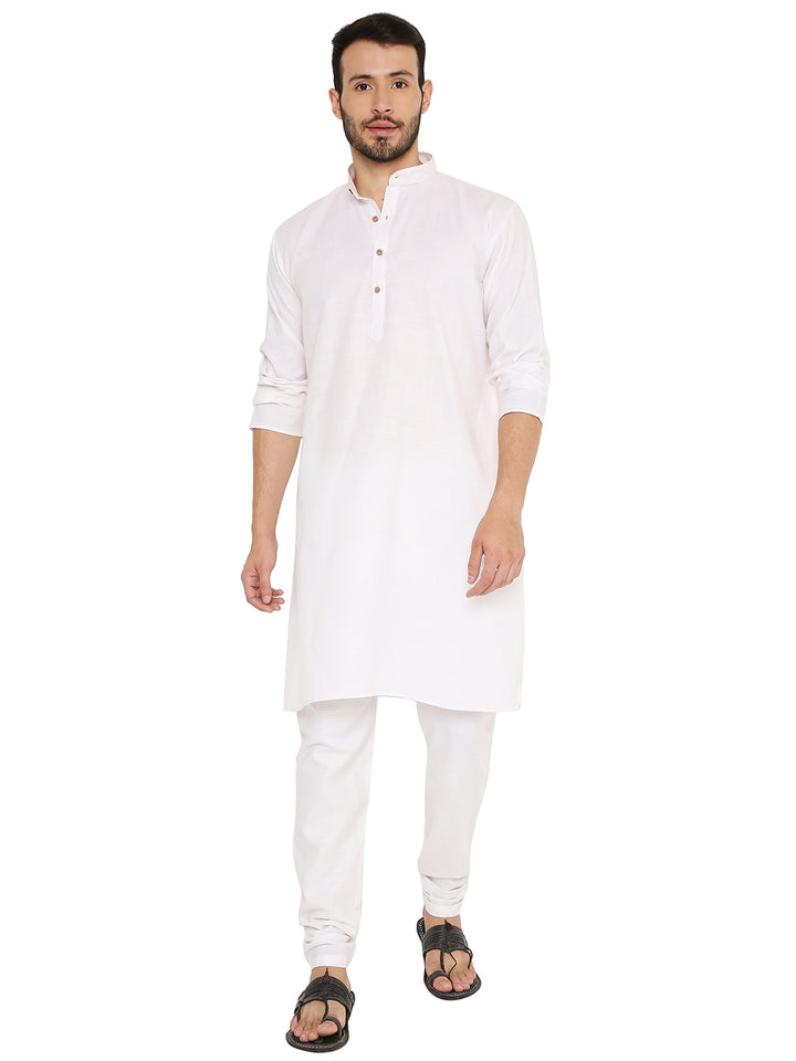 Magic Cotton Kurta Set in White with rolled-up sleeves option, offering a versatile and breathable outfit for any celebration or daily wear.