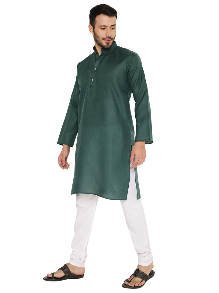 Green Magic Cotton Kurta Set featuring a relaxed silhouette and side slits, perfect for easy movement and all-day comfort.