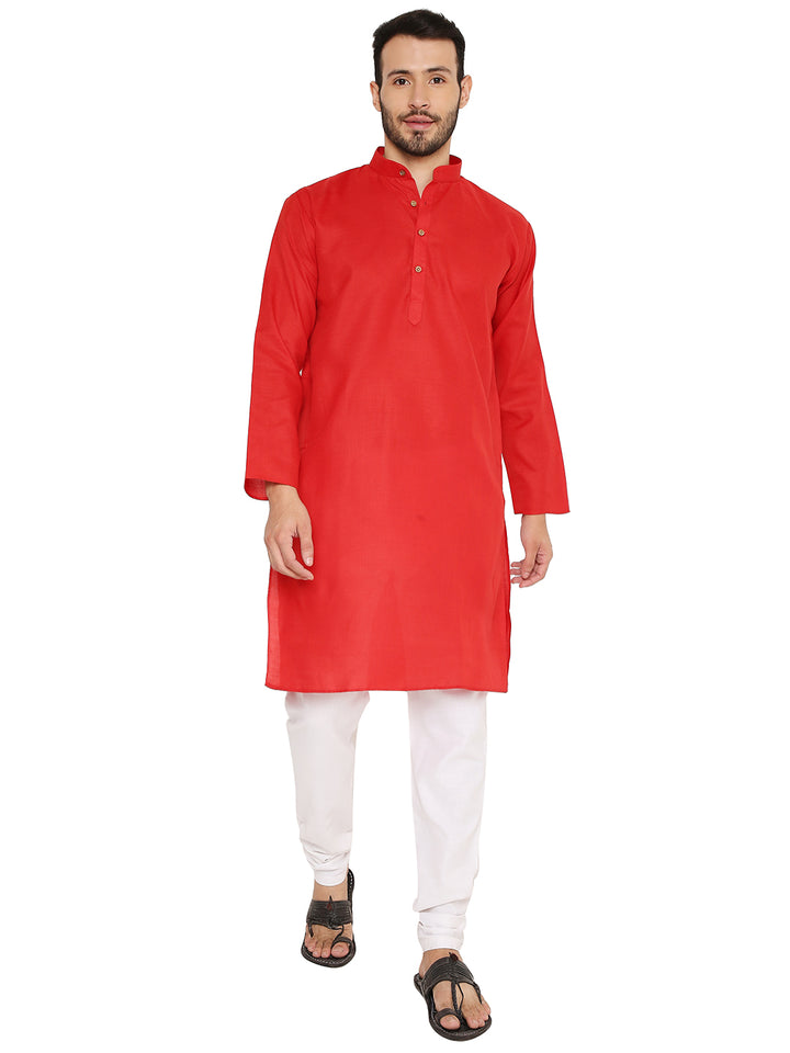 Magic Kurta Red - Comfortable Fit | Versatile Design, featuring a red cotton kurta with white pyjama, ideal for traditional and festive wear.