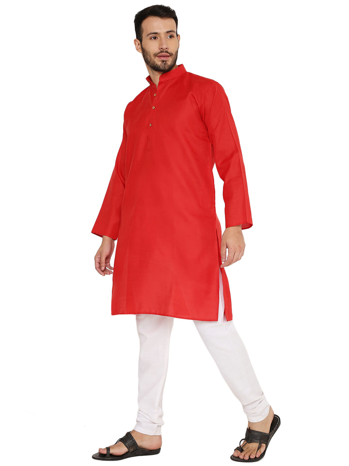 Side view of Magic Kurta Red - Comfortable Fit | Versatile Design, showcasing breathable cotton fabric and stylish slit design for ease of movement.