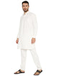 Wrinkle Free Poly Blend Pathani Set in Off-White for Men [MSKP178]