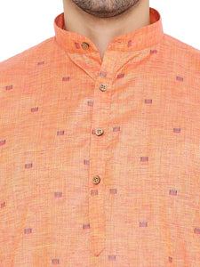 Linen Blend Kurta Pyjama Set in Dark Orange for Men [MSKP180]