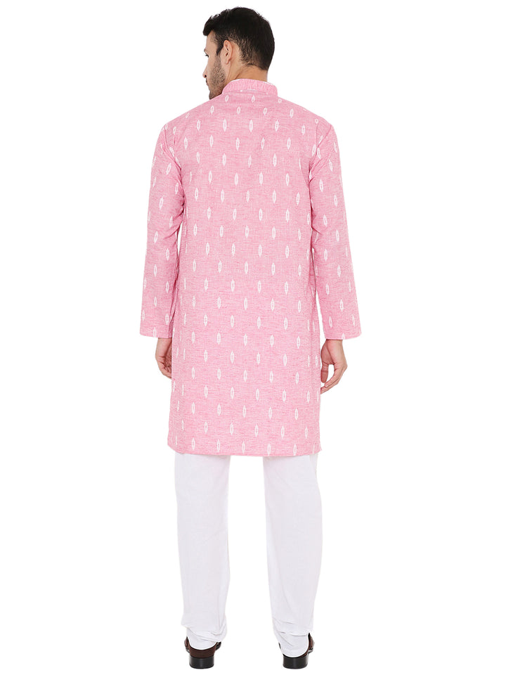 Back view of Pink Linen Blend Kurta - Summer Wear | Lightweight, Versatile, showing full-length design and breathable fabric for warm weather.