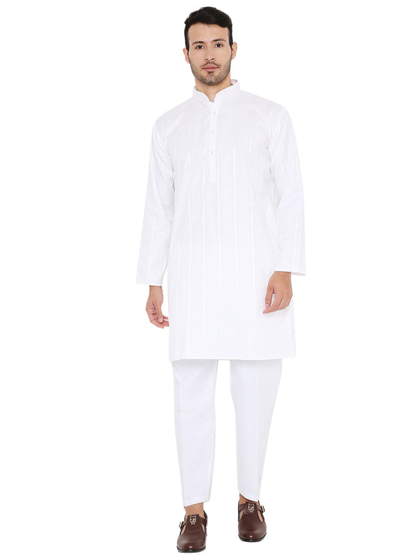 Poly Cotton Self Design Kurta in White