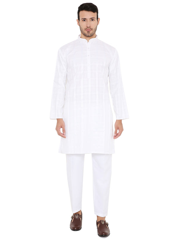 Poly Cotton Self Design Kurta in White