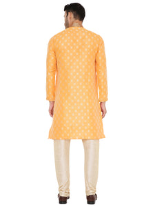 Traditional Indian Art Silk Embroidered Kurta Pyjama Set in Orange for Men[MSKP191]