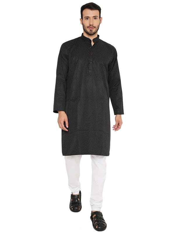 Poly Cotton Printed Kurta in Black
