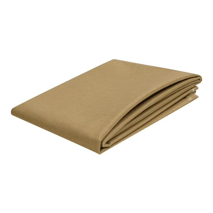 Folded PolyBlend Safari Suit Fabric in ocher shade, easy-care textile perfect for warm-weather tailoring and creative projects.