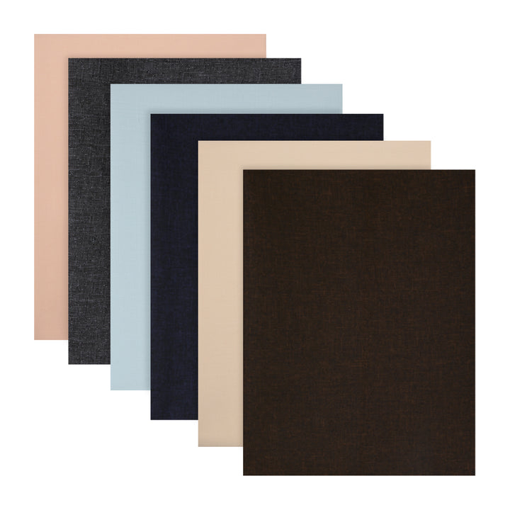 Unstitched fabric combo of 3 shirts and trousers in assorted colors including beige, blue, navy, and brown for custom tailoring.