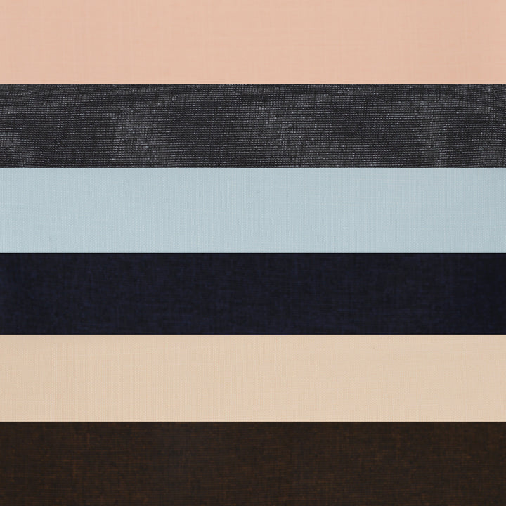 Horizontal layout of unstitched polyviscose fabric combo showcasing six shirt and trouser fabrics in various elegant colors.