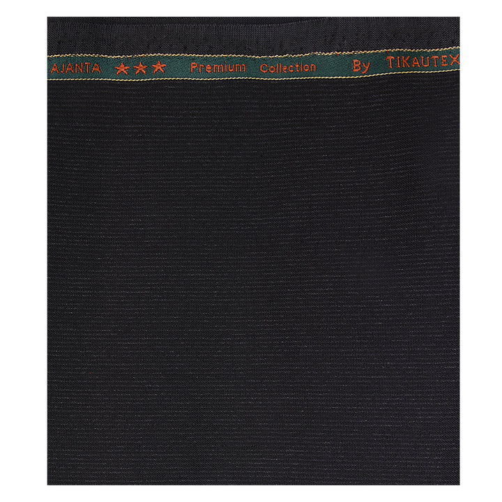 Black trouser fabric from the unstitched shirt trouser set, labeled as Ajanta Premium Collection by Tikautex, perfect for custom tailoring.