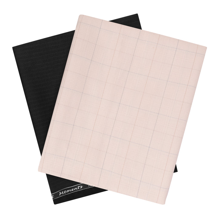 Shirt & Trouser Fabric Set - Unstitched Custom Fit | Premium Combo featuring orange checks shirt fabric and solid black trouser fabric.
