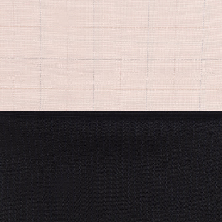 Side-by-side display of orange checks shirt fabric and black trouser fabric in the Shirt & Trouser Fabric Set - Unstitched Custom Fit | Premium Combo.