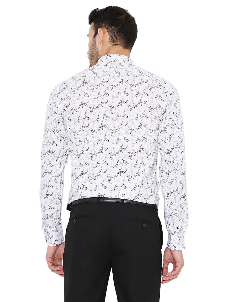 Back view of Abstract Print White Shirt - Slim Fit Formal showing full-length sleeves and seamless pattern continuity for a polished look.