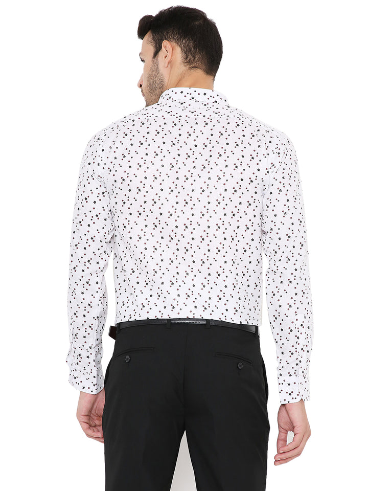 Back view of Maharaja Slim Fit Formal Shirt featuring black and maroon star print on white fabric. Perfect for stylish office attire.
