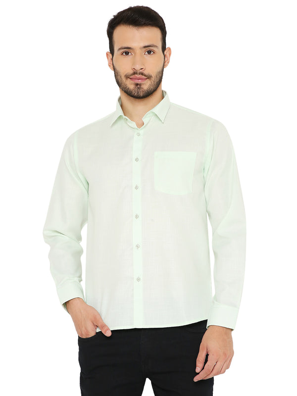 Slim Fit Shirt - Pastel Green with front pocket, full sleeves, and button-down design. Ideal for casual and semi-formal wear.