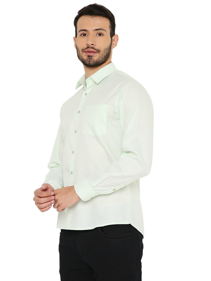 Pastel Green Slim Fit Shirt featuring a classic collar and tailored fit, perfect for modern style and easy care.