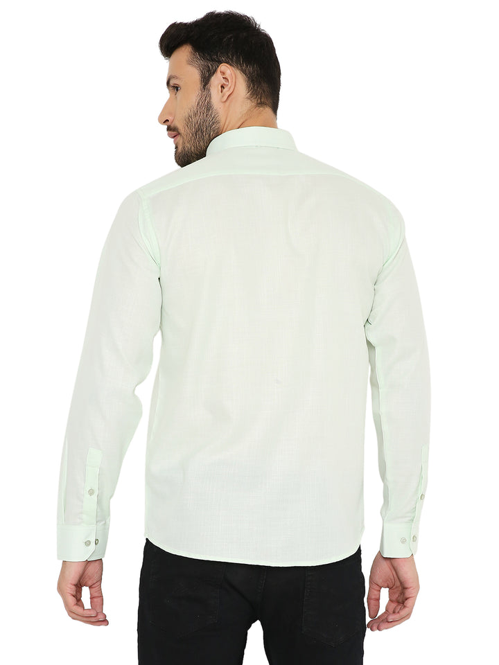 Back view of Slim Fit Shirt - Pastel Green showing clean stitching and structured fit for a polished look.