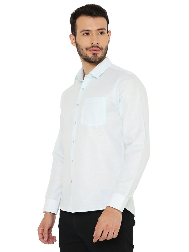 Pastel blue Slim Fit Shirt with button-down front and chest pocket, ideal for stylish and breathable everyday outfits.