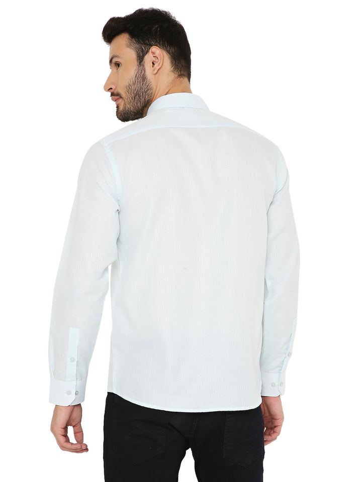 Back view of pastel blue Slim Fit Shirt showcasing lightweight fabric and clean stitching for a sleek silhouette.