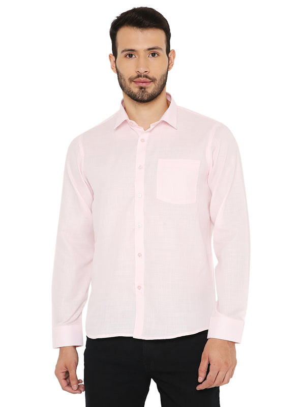 Slim Fit Shirt - Pastel Pink with front view showcasing button-down design and chest pocket, ideal for stylish casual wear.