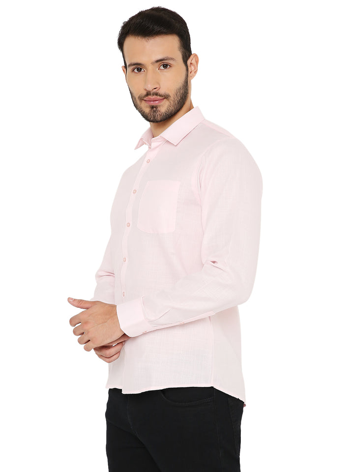Slim Fit Shirt - Pastel Pink side profile highlighting tailored fit and breathable fabric for comfort and elegance.
