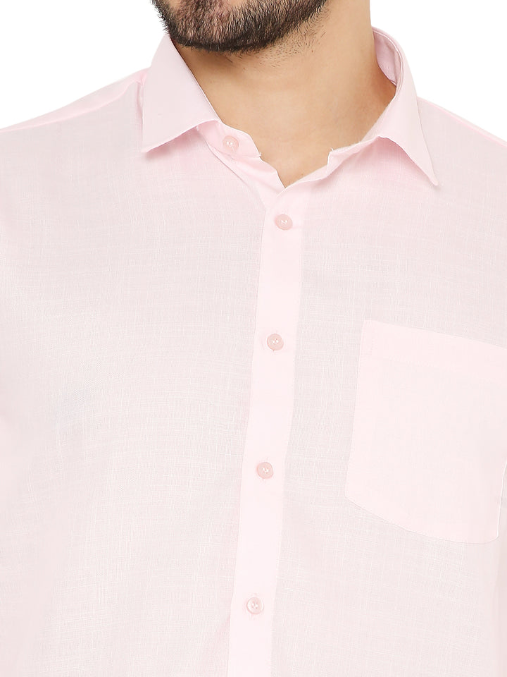 Slim Fit Shirt - Pastel Pink close-up of collar and buttons, highlighting fine texture and easy-care fabric quality.
