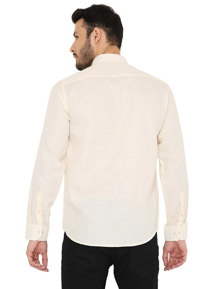 Back view of Maharaja Slim Fit Peach Shirt highlighting clean stitching and comfortable fit for daily wear and formal occasions.