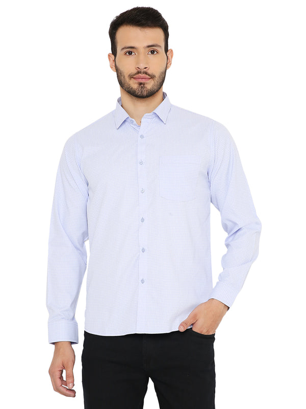 Lilac slim fit check shirt with long sleeves and front pocket, designed for breathable comfort and premium style in men's casual wear.