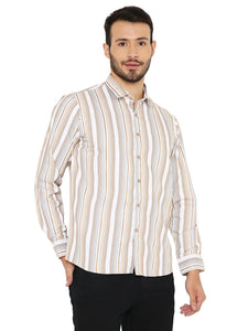 Slim Fit Brown & Grey Striped Shirt for Men [MSS076]