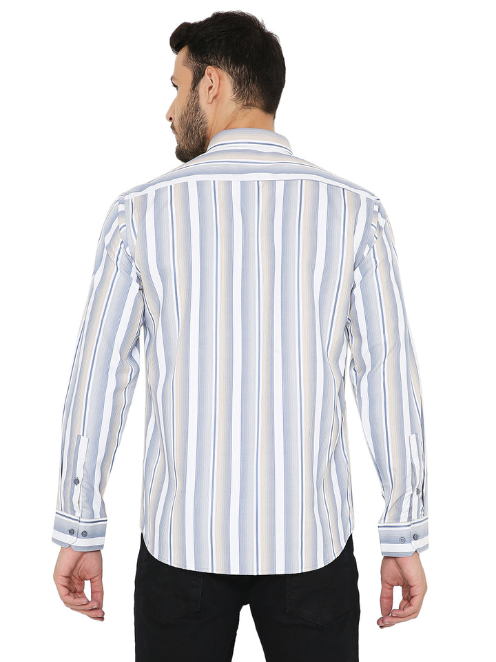 Back view of Maharaja's Craft Slim Fit Striped Shirt highlighting the even stripe pattern and comfortable fit.