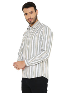 Slim Fit Green and Grey Striped Shirt for Men [MSS078]