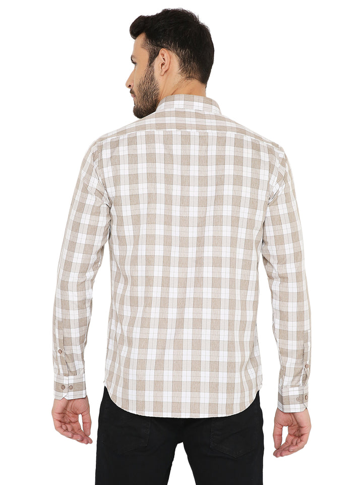 Back view of Slim Fit Brown Checks Shirt highlighting its clean checkered design and structured fit for everyday elegance.