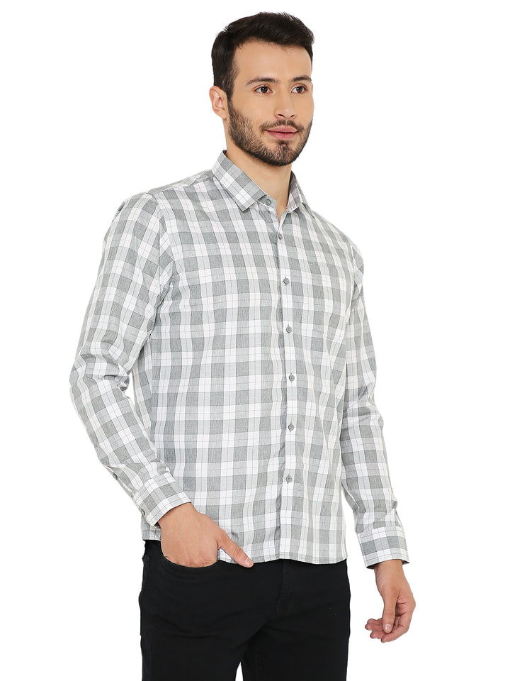 Slim Fit Green Checks Shirt with front pocket and button-down design, ideal for stylish everyday wear with a comfortable fit.