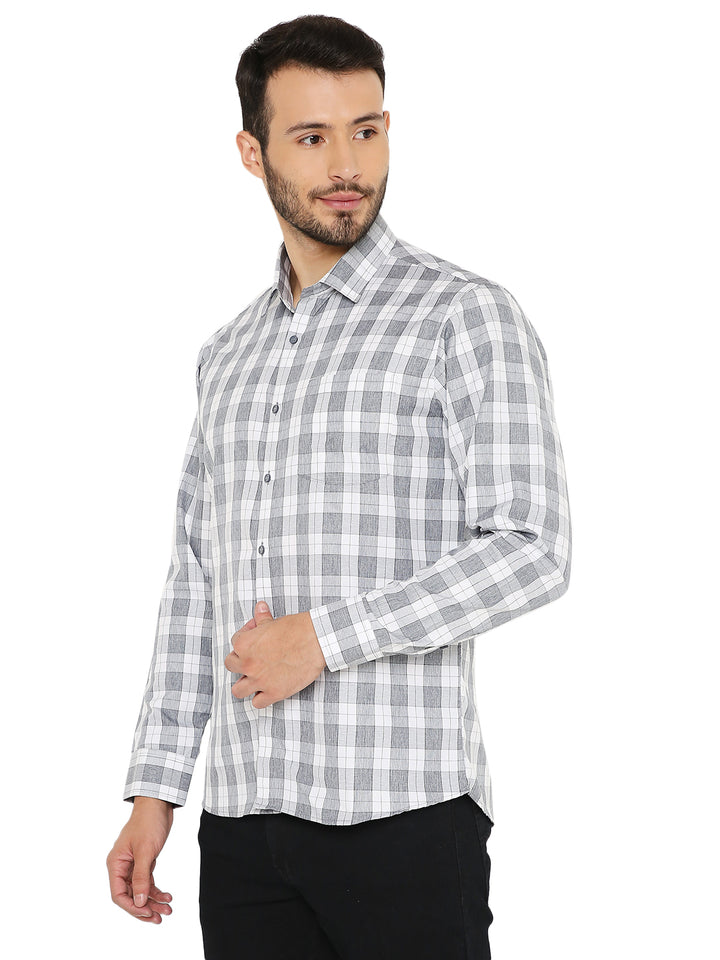 Side view of grey slim fit big checks shirt showcasing breathable fabric and tailored fit for stylish everyday comfort.