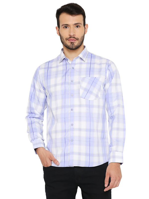 Slim Fit Checkered Shirt - Blue with front pocket, featuring breathable fabric and easy-care design for stylish everyday wear.