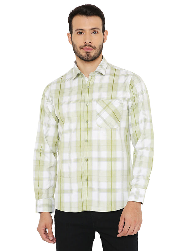 Slim Fit Checkered Shirt - Green Checkered with front pocket, long sleeves, and button-down design for stylish everyday wear.