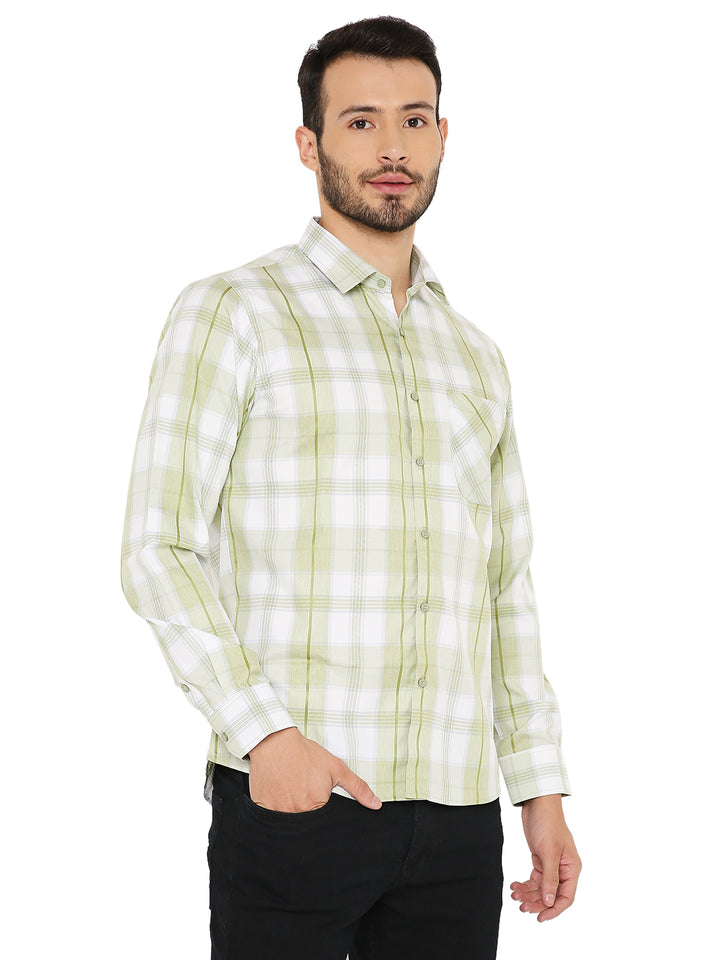 Slim Fit Green Checkered Shirt with soft texture and classic collar, designed for comfort and modern style.