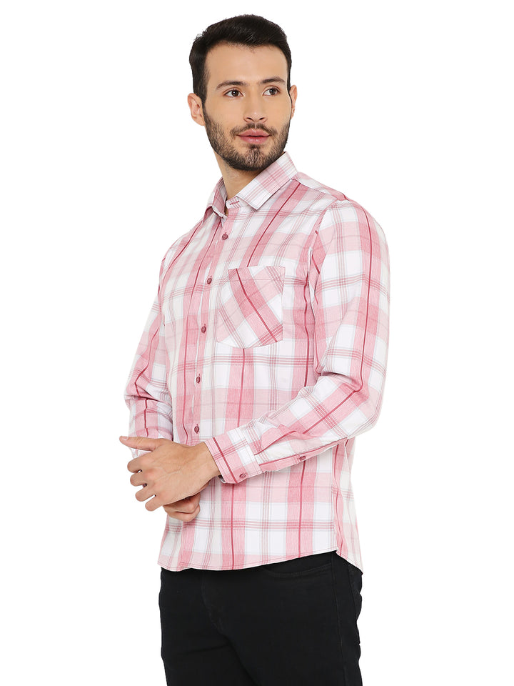 Side view of Red Slim Fit Checkered Shirt - Maharaja highlighting tailored fit and breathable fabric for all-day comfort and easy maintenance.
