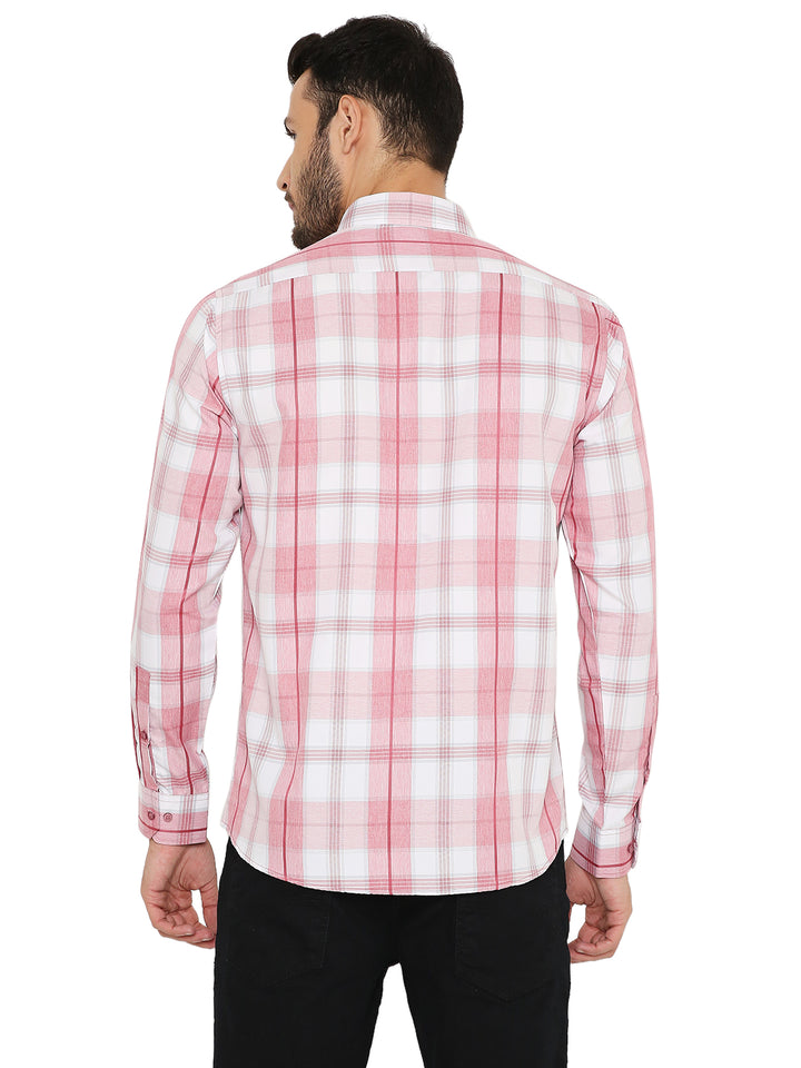 Back view of Red Slim Fit Checkered Shirt - Maharaja showing clean stitching and structured fit, perfect for a polished casual look.