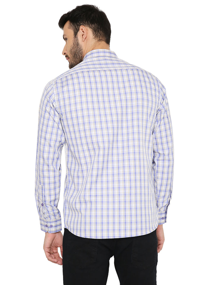 Back view of Slim Fit Checkered Shirt - Blue, highlighting the clean check pattern and tapered fit for a sleek silhouette.