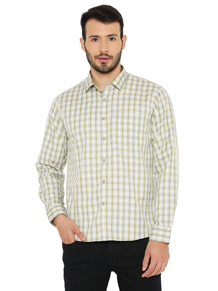 Slim Fit Checkered Shirt in green with long sleeves, button-down front, and breathable fabric for stylish everyday wear.