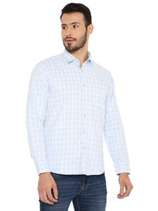 Slim Fit Small Checks Shirt in Light Blue for Men [MSS088]