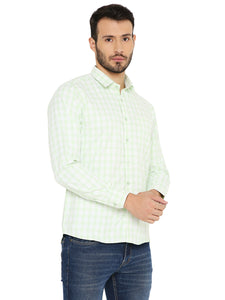 Slim Fit Small Checks Shirt in Light Green for Men [MSS090]