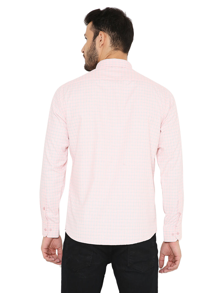 Back view of Peach Checkered Slim Fit Shirt featuring a clean finish and structured fit, suitable for office or casual wear.