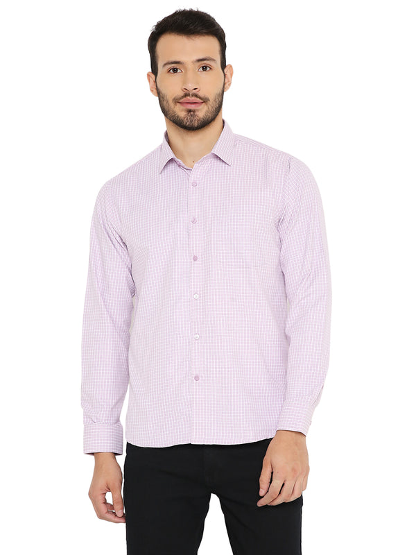 Slim Fit Small Checks Shirt - Maharaja Pink with breathable fabric and no shrinkage, styled for formal and casual wear in apparel tops.